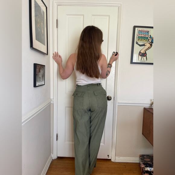 50s Vintage Korean Era Cotton Sateen Pants - Picture 2 of 13